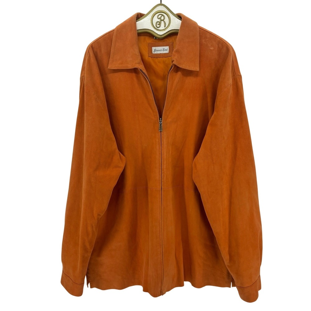 Gianii Ltd Lamb Suede Zip Jacket Women 2XL Italy Orange Leather Shacket Vintage
